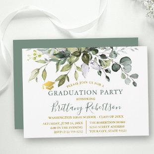Watercolor Greenery Sage Green Graduation Party Invitation