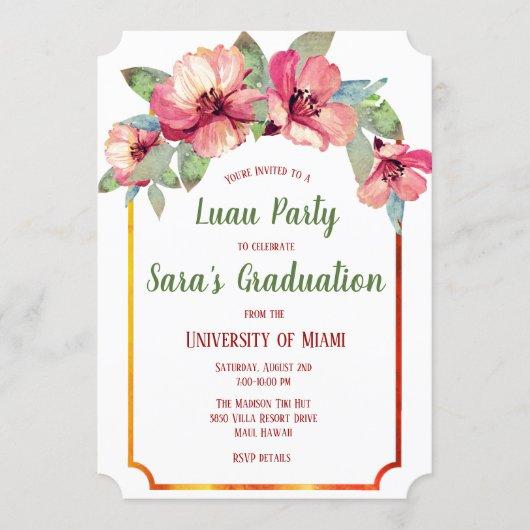 Watercolor Hibiscus Luau Graduation Party Invites
