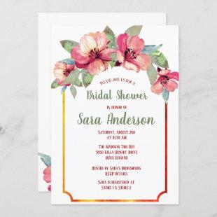 Watercolor Hibiscus Luau Party Bridal Shower Invitation