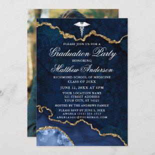 Watercolor Marble Photo Medical Graduate Party Invitation