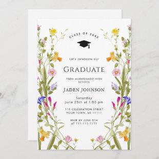 Watercolor Meadow Wildflower Boho Graduation Party Invitation
