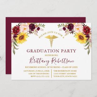 Watercolor Mixed Floral Medical Graduation Party Invitation
