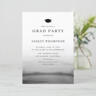 Watercolor Ombre Dark Gray Modern Graduation Party Invitation