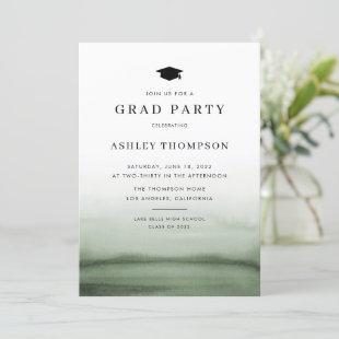Watercolor Ombre Green Modern Graduation Party Invitation