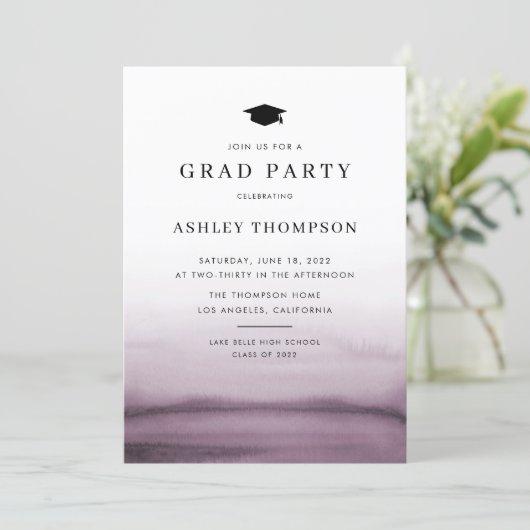 Watercolor Ombre Purple Modern Graduation Party Invitation