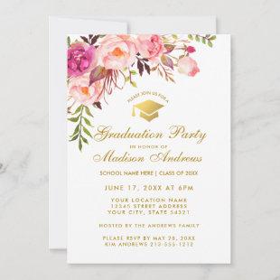 Watercolor Pink Floral Graduation Party Invite G