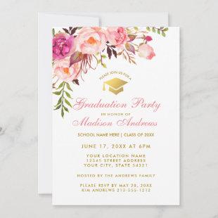 Watercolor Pink Floral Graduation Party Invite P