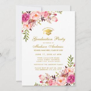Watercolor Pink Gold Graduation Party Invite