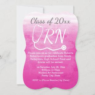 Watercolor Pink Nursing RN Nurse Graduation Party Invitation