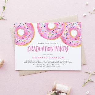 Watercolor Pink Sprinkle Donuts Graduation Party Invitation