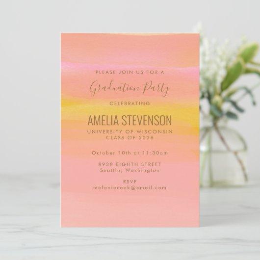 Watercolor Pink Yellow Stripes Graduation Party Invitation