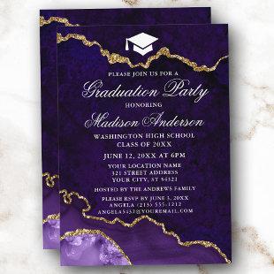 Watercolor Purple Marble Agate Graduation Party Invitation