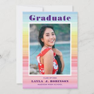 Watercolor rainbow photo graduation announcement