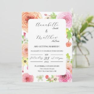 Watercolor Ranunculus Flower Wedding Invitation
