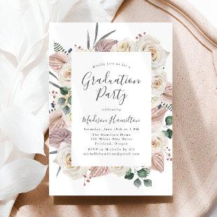 Watercolor Roses and Orchids Graduation Party Invitation