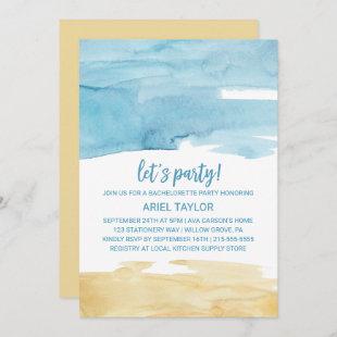 Watercolor Sand and Sea Let's Party Invitation