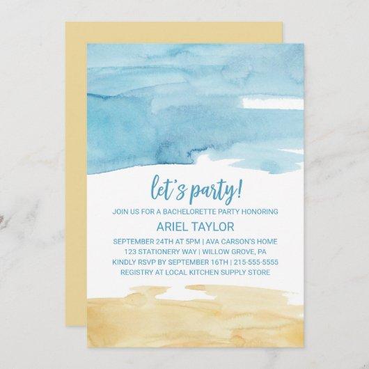 Watercolor Sand and Sea Let's Party Invitation