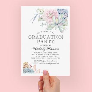 Watercolor Succulent Floral Graduation Party Invitation