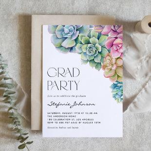Watercolor Succulents Boho Graduation Party Invitation