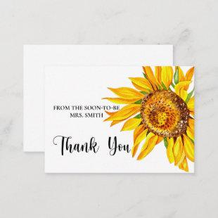 Watercolor Sunflower bridal shower thank you card