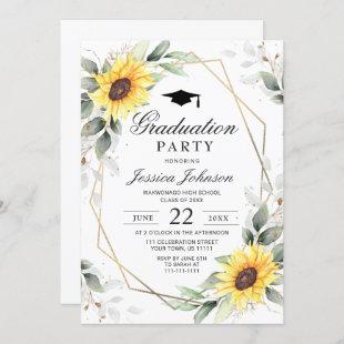 Watercolor Sunflower Eucalyptus  Graduation Party  Invitation