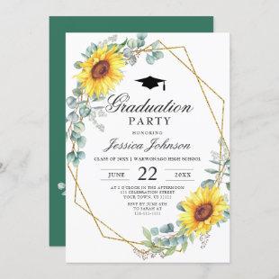 Watercolor Sunflower Eucalyptus  Graduation Party Invitation