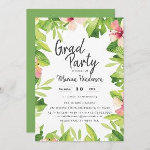 Watercolor Tropical Floral Graduation Party Invitation