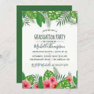 Watercolor tropical Graduation Party Invitation