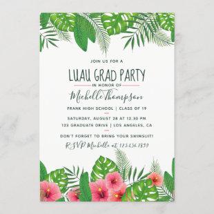 Watercolor tropical Luau Graduation Party Invitation