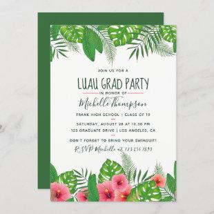Watercolor tropical Luau Graduation Party Invitation