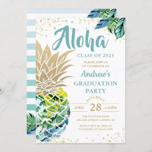 Watercolor Tropical Pineapple Beach Graduation Invitation