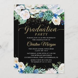 Watercolor White Floral Botanical Graduation Party Invitation