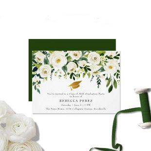 Watercolor White Roses Greenery Graduation Party Invitation