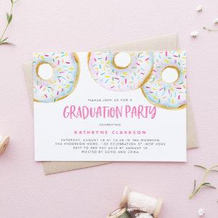 Watercolor White Sprinkle Donuts Graduation Party Invitation