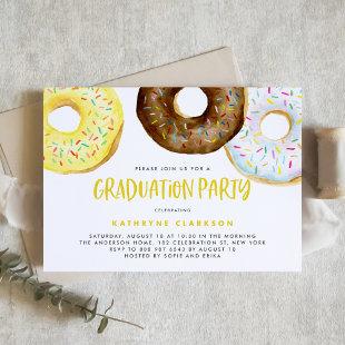 Watercolor Yellow and Chocolate Donuts Graduation Invitation