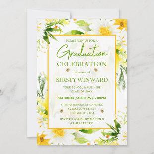Watercolor Yellow and White Daisies Graduation Invitation