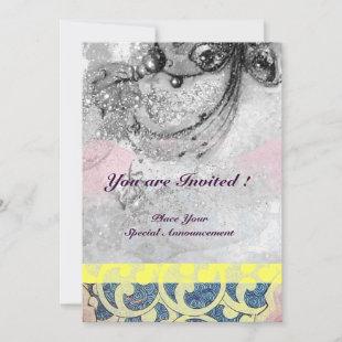 WAVES , bright black and white blue yellow sparkle Invitation