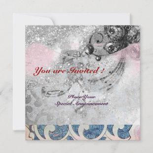 WAVES , bright black and white pink blue sparkles Invitation