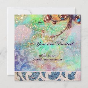 WAVES , bright red  blue green pink gold sparkles Invitation