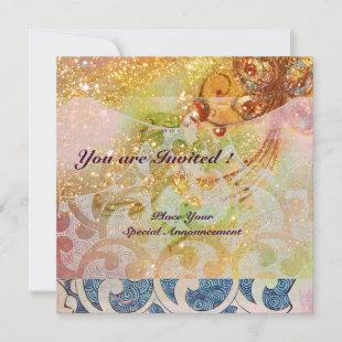 WAVES , bright red brown yellow blue pink sparkles Invitation