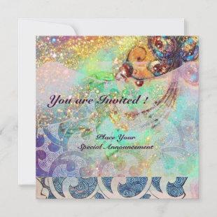 WAVES , bright red green blue pink gold sparkles Invitation