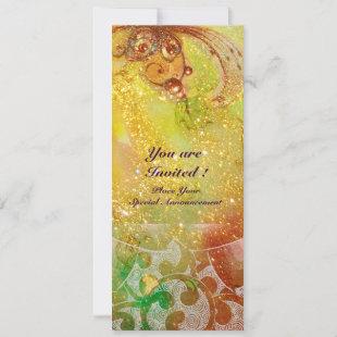 WAVES , bright red  green brown pink gold sparkles Invitation