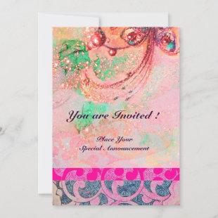 WAVES , bright red green yellow blue pink sparkles Invitation