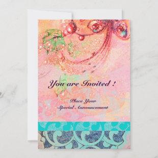 WAVES , bright red green yellow blue pink sparkles Invitation