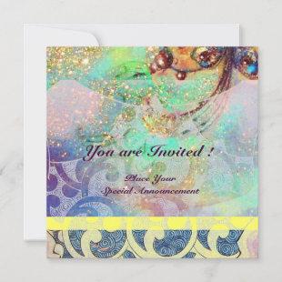 WAVES , bright yellow blue green pink gold sparkle Invitation