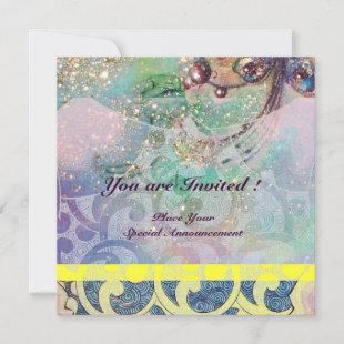 WAVES , bright yellow blue pink gold sparkles Invitation