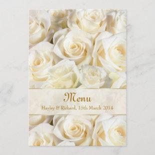 Wedding Menu Invitation card with white-cream rose