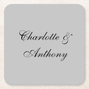 Wedding Name Classical Handwriting Design Square Paper Coaster