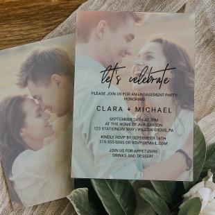 Whimsical Calligraphy Faded Photo Let's Celebrate Invitation