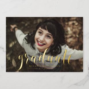 Whimsical Calligraphy Photo Graduation Party Foil Invitation